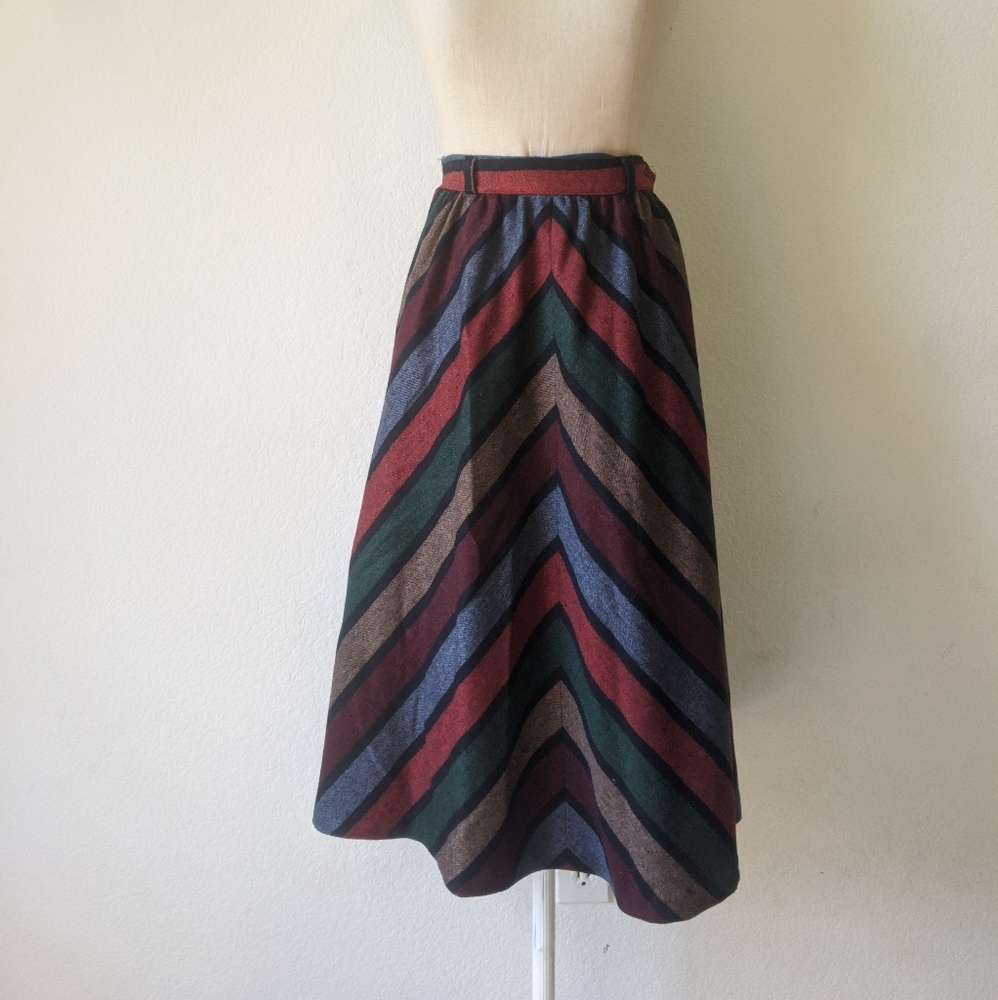 Vintage Multicolor Striped Midi Skirt